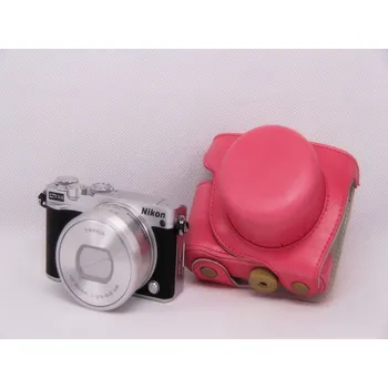 Kožené pouzdro pro NIKON J5 růžové (Stylové retro pouzdro pro j5)