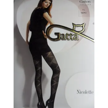 Dámské punčochy NICOLETTE 05 50den-punčochové kalhoty Gatta nero-černé 3-M (elegantní vzorované bavlněné punčochové kalhoty)