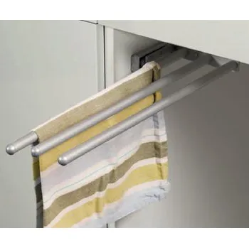 Nábytkové kování Držák na utěrky výsuvný 3-ramenný stříbřitě eloxovaný