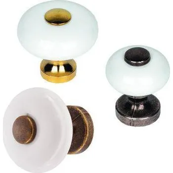 Nábytkové kování Knopka z porcelánu staromosaz, A=30mm,B=30mm,C=18mm