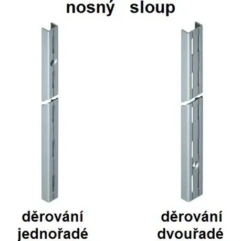 Nábytkové kování Nosný sloup k přišroubování na stěnu - šedý, délka 1495mm, děrování 2-řadé