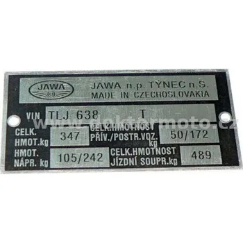 Štítek typový JAWA 350