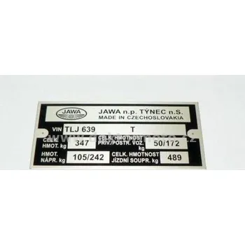 Štítek typový JAWA 639 TS