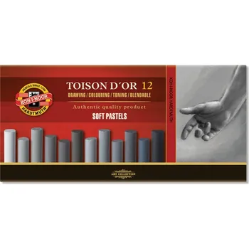Výtvárné potřeby Koh-i-noor Hardtmuth Sada 12 suchých pastelů Koh-i-noor SOFT - šedé odstíny 8522G