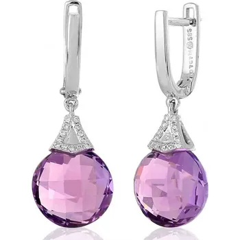 Náušnice Diamantové náušnice, bílé zlato briliant, ametyst fialový 3880359-0-0-95 (3880359-0-0-95)