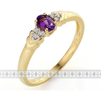 Prsten Luxusní zásnubní zlatý prsten s diamanty 6ks - 0,03ct a fialovým ametystem 0,2ct (3810455-5-54-95)