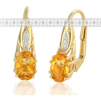 Náušnice Diamantové zlaté náušnice s diamanty a oranžovým přírodním citrínem 585/2,85 gr (3830897-5-0-80)