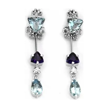 Prsten Luxusní náušnice s vzácnými akvamaríny a ametysty 585/3,86 gr J-19475-11 ( J-19475-11)