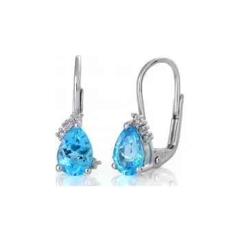 Náušnice Diamantové náušnice, bílé zlato briliant, modrý topaz (blue topaz) 585/1,7 gr (3880062-0-0-93)