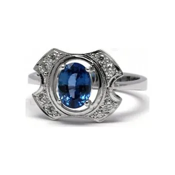 Prsten Diamantový prsten s modrým safírem Srí Lanka 585/3,58 gr J-18115-12 (J-18115-12)