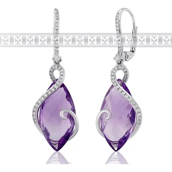 Náušnice Diamantové náušnice, bílé zlato briliant, ametyst fialový - visací náušnice (3880832-0-0-95)