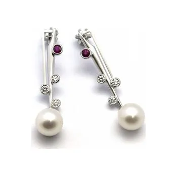 Prsten Zlaté náušnice s perlami, rubíny a diamanty 585/2,98 gr J-21679-12 (J-21679-12)