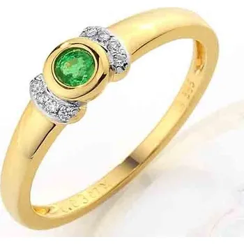 Prsten Klenoty Budín Prsten s diamantem, žluté zlato briliant, smaragd (emerald) v kombinaci 3811603-5-55-96 (Klenoty Budín Prsten s diamantem, žluté zlato briliant, smaragd (emerald) v kombinaci 3811603-5-55-96)