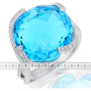 Prsten Luxusní prsten s diamantem, bílé zlato briliant, modrý topaz (blue topaz) 386 (3861700)