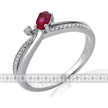 Prsten Zásnubní diamantový prsten s diamantem, bílé zlato briliant, rubín (3860503-0-55-94)