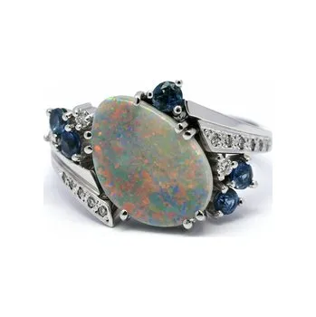 Prsten Diamantový prsten s opály a modrými safíry 585/5,25 gr J-22135-13 ( J-22135-13)