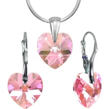 Souprava šperků Stříbrný set SRDCE 14mm vyroben s CRYSTALLIZED™ – Swarovski Elements - Light Ros