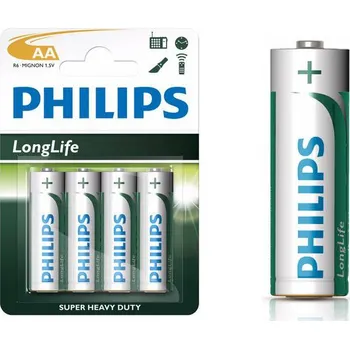 Článková baterie Philips baterie AA LongLife zinkochloridová - 4ks, blister