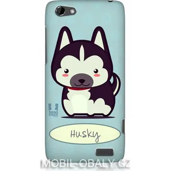 Pouzdro na mobilní telefon HEAD CASE Pouzdro na mobil HTC one V pes husky modrý odstín (obal, kryt na mobil HTC one V kresba psa husky na modrém podkladu)