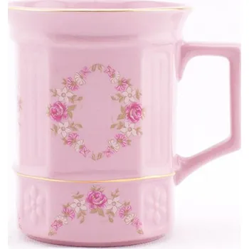 Hrnek hranatý 0,25, růžový porcelán, kytičky, Leander