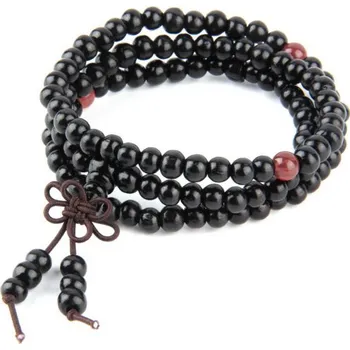 Náramek Tibetský náramek z akátových korálek - černý