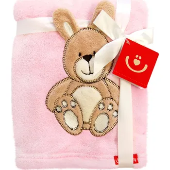 Dětská deka Bobobaby dětská deka s 3D zvířátkem 76x102cm růžový zajíček