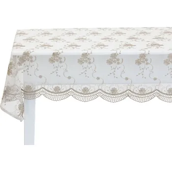 ubrus Lene Bjerre Vyšívaný ubrus Agneta, bílý se zlatou výšivkou, 180 x 220 cm