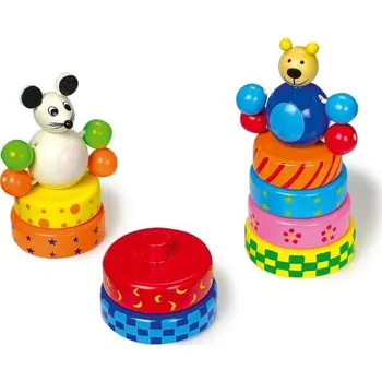 Dřevěná hračka Legler Skládací věže Myš a medvěd