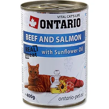 Krmivo pro kočku Ontario Cat konzerva Beef/Salmon/Sunflower Oil 400 g