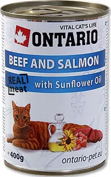 Krmivo pro kočku Ontario Cat konzerva Beef/Salmon/Sunflower Oil 400 g