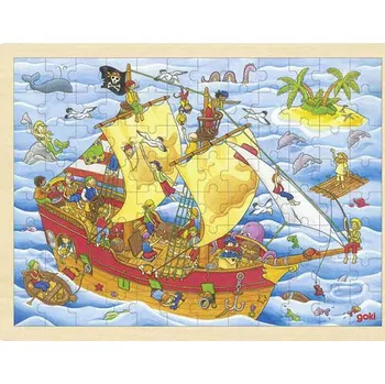 Puzzle Goki Pirátská loď dřevěné puzzle 96 dílků
