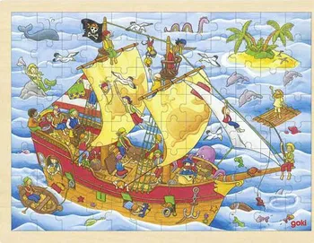 Puzzle Goki Pirátská loď dřevěné puzzle 96 dílků