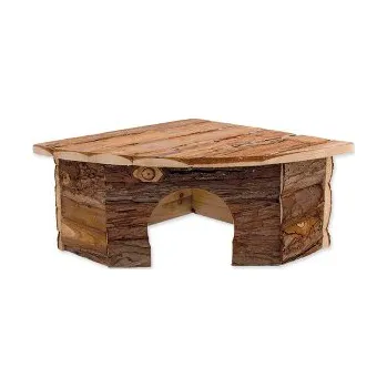 Domek SMALL ANIMAL Rohový dřevěný s kůrou 16×16×11cm