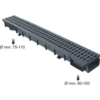 Odvodňovací žlab Liniove odvodnění žlab s mříží z PP černý šířka 130 x hloubka 70 mm