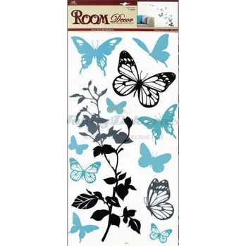 Samolepící dekorace Samolepicí dekorace na zeď (69 x 32cm) Room Decor černošedá s tyrkysovými motýli 1030