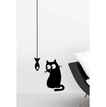 Samolepící dekorace Samolepící dekorace na zeď Cat and Fish 59159 / Samolepka na zeď Crearreda (15 x 31 cm)