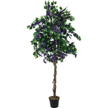 umělá květina Umělý kvetoucí strom Bougainvillea - přírodní kmen, fialová, 180cm