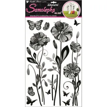 Samolepící dekorace Samolepky na zeď černé máky s motýli 10086 / Pokojová samolepicí dekorace Room Decor (60 x 32 cm)