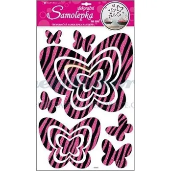 Samolepící dekorace Samolepící dekorace na zeď (60x32cm) Room Decor motýli s růžovými glitrovými pruhy 10013