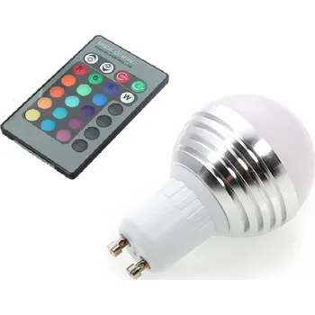 Žárovka RGB LED Žárovka 3W kulatá GU10 (Žárovka kulatá LED 3W RGB s dálkovým ovladačem)