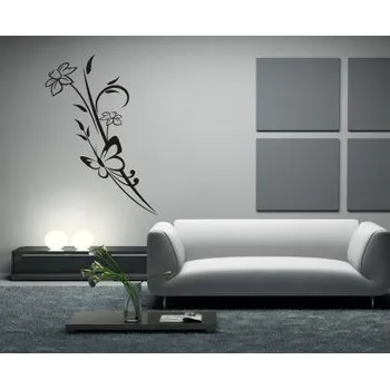 samolepka Merci-shop. Samolepka na zeď Motýl a květiny 25 x 60 cm