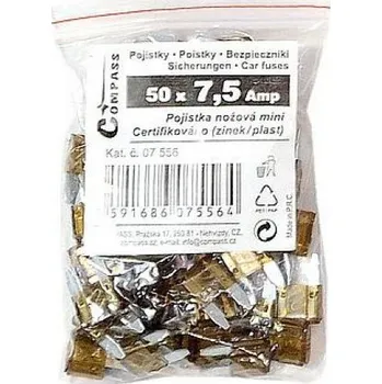 Autopojistky Compass Pojistky nožové MINI 7,5 Amp 50ks polybag