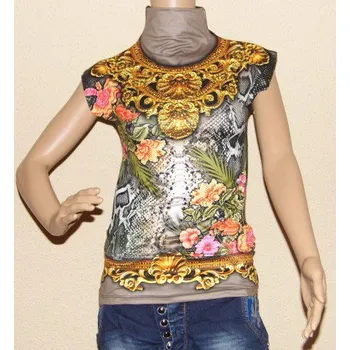 Halenka stojáček s kamínky béžová (Tričko top s potiskem béžová)