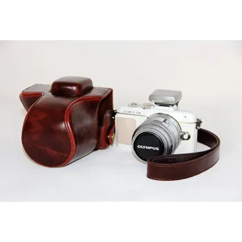 Kožené pouzdro pro OLYMPUS PEN E-PL7 / E-PL8 tmavě hnědé (Stylové retro pouzdro pro pen e-pl7 / pl8)