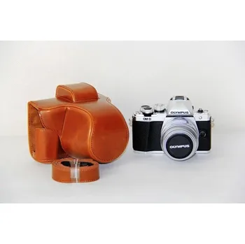 Kožené pouzdro pro OLYMPUS OM-D E-M10 MARK II / III hnědé (Stylové retro pouzdro pro om-d e-m10 mark II a mark III)