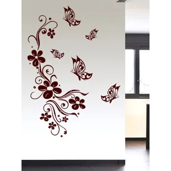 Samolepící dekorace Samolepka na zeď Květinový ornament s motýly (dekorace na zeď)