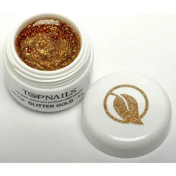 Přípravek na nehty topnails - barevný UV gel GLITTER GOLD 5g (color gel)