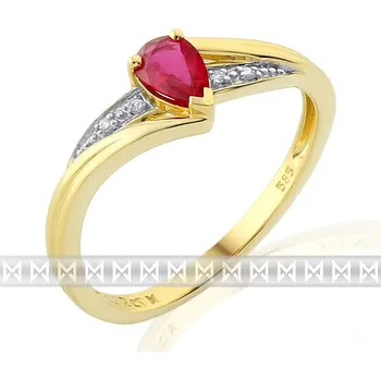 Prsten Luxusní zásnubní zlatý prsten s velkým červeným pravým rubínem (slza) 1ks 0,37ct (3811952-5-54-94)