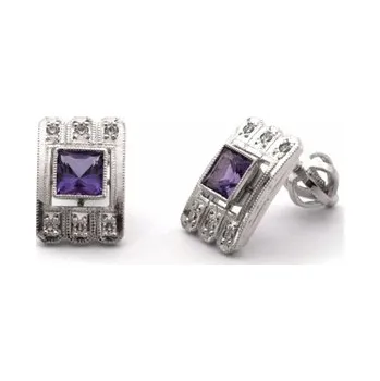 Prsten Diamantové náušnice s brazilskými ametysty a diamanty 585/2,88 gr J-18285-12 (J-18285-12)