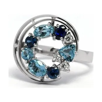 Prsten Luxusní prsten se safírem,akvamarínem a diamanty 585/4,88 gr J-21358-12 (J-21358-12)